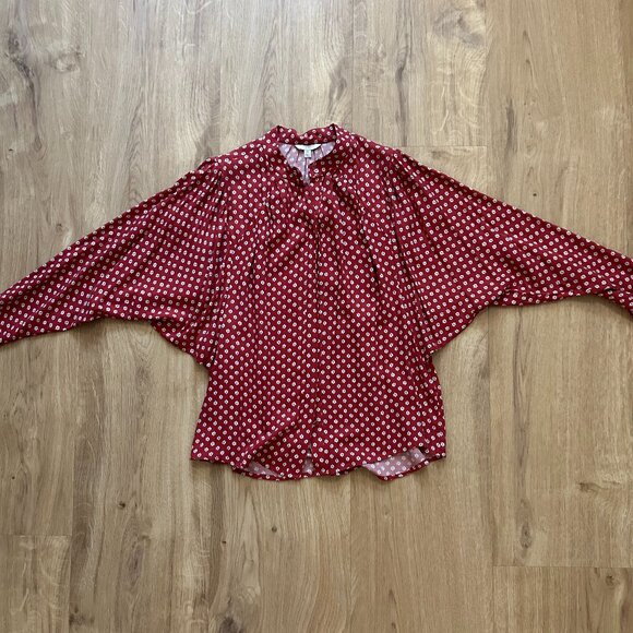 Joie dolman sleeve button-down top in orange and white print - XS - Picture 3 of 5